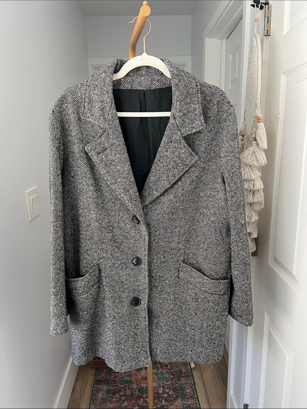 Vintage VTG BLAIR TWEED OVERSIZED 3 BUTTON BLAZER COAT POCKETS Gray Black M/L